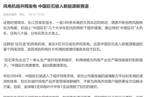 时报：风电机组并网发电 中国918博天娱乐驶入新能源新赛道